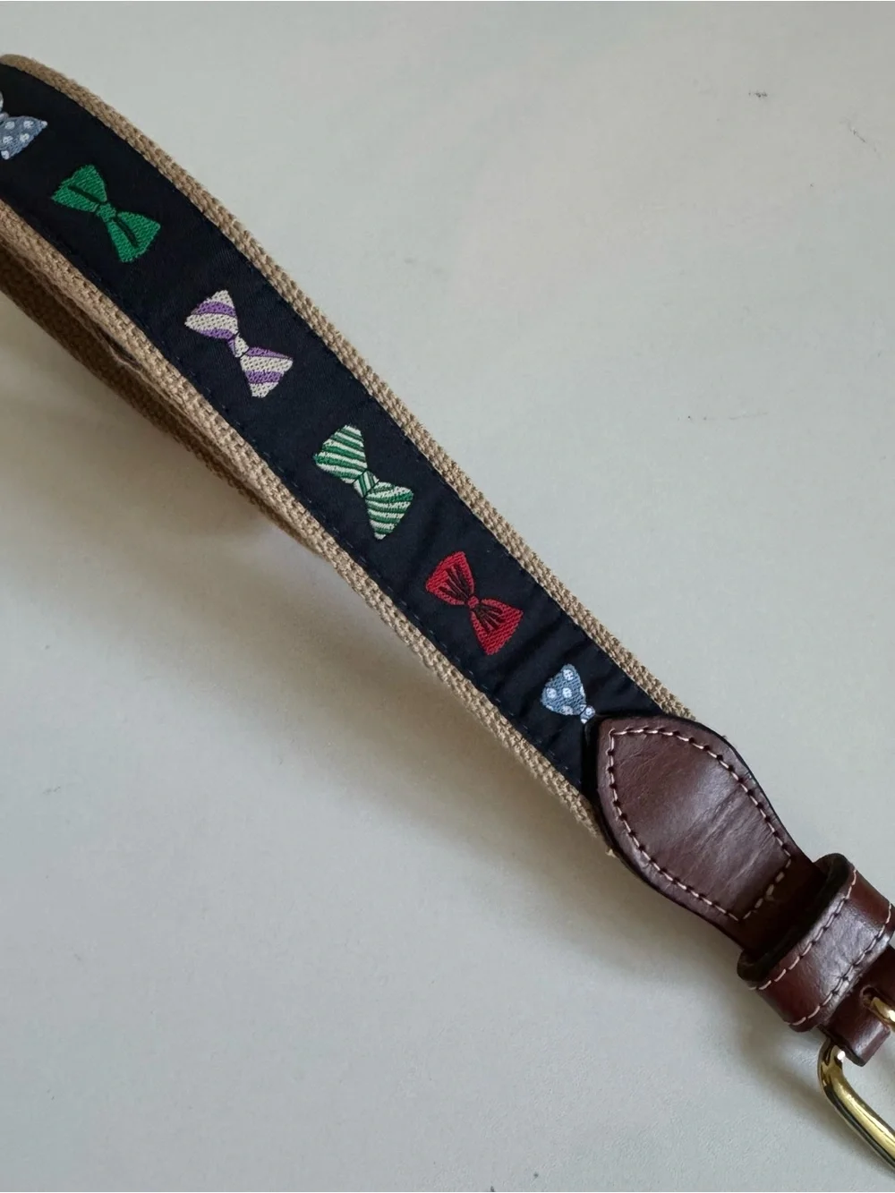 Preppy Novelty Bow Tie Canvas Ribbon Belt Solid Brass Buckle Sz 38